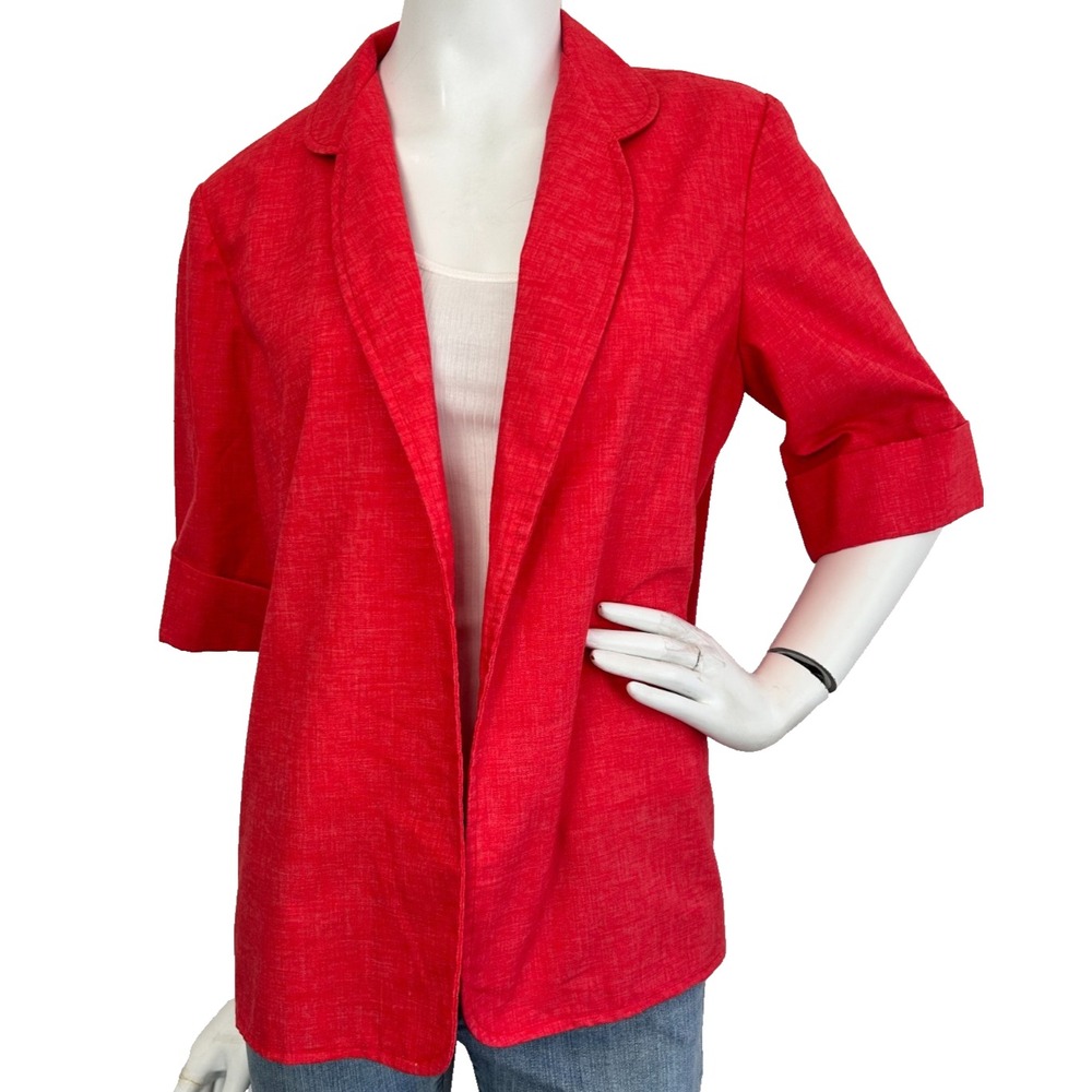 Vintage Montgomery Ward Red Open Front Jacket XL 18 Half Cuffed Sleeve Boho 70s